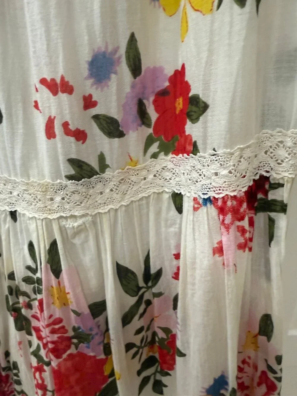 Floral Strapless Cotton Boho Cottagecore Maxi Dress, Size Small